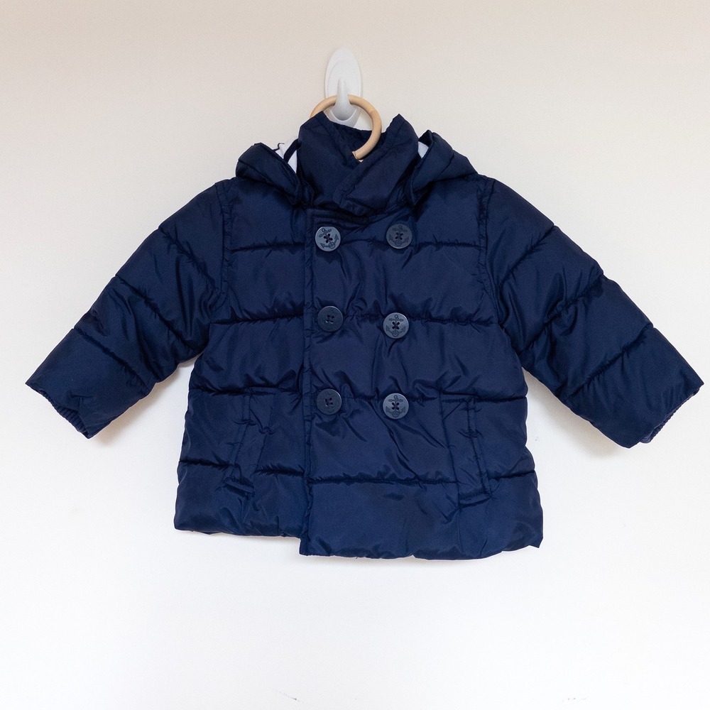 Baby GAP Puffer Jacket Navy Blue Hooded Quilted Peacoat Kids 12-18 Months